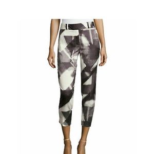 Halston Heritage Silk Slim Ankle Print Pants Lead Spec Reflec